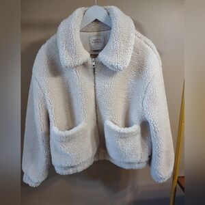 Pacific Republic Pull & Bear Cream Sherpa Zip Up Jacket  Medium